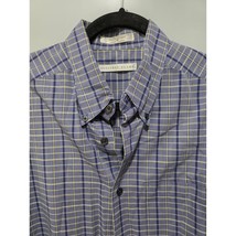 Vintage Geoffrey Beene Shirt M Blue Plaid Button-Up Short Sleeve Classic... - $20.00