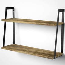 Sriwatana Floating Wall Shelves, 2-Tier Rustic Wood Shelves, Carbonized Black - £34.65 GBP