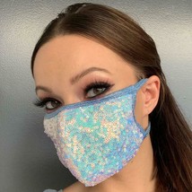 Sequin Face Mask Iridescent Metallic Elastic Straps Sparkle Shiny Fashio... - £7.74 GBP