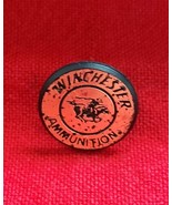Vtg Advertising Winchester Ammunition Pinback Button Black Gold Plastic ... - $8.10 CAD