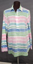 TALBOTS Women’s Sz Medium Tunic Pastel Striped V-Neck Pullover Cotton Top Spring - £17.58 GBP