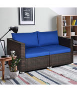 2PCS Patio Rattan Sectional Conversation Sofa Set-Navy - Color: Navy - €292,90 EUR