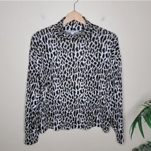 Loft | Black Ivory Tan Leopard Print Cropped Mock Neck Sweater, womens l... - £16.76 GBP