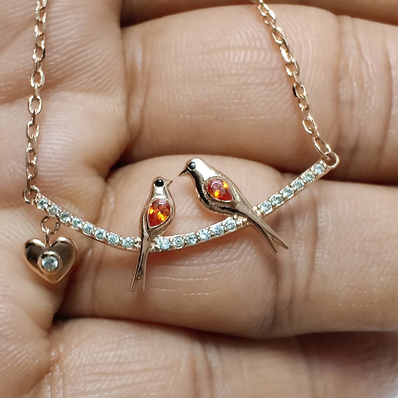 Primary image for Sparrow Love Bird Necklace,925 Silver Rose Gold Plated Birds Pendant, Love Bird 