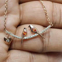Sparrow Love Bird Necklace,925 Silver Rose Gold Plated Birds Pendant, Lo... - $109.00