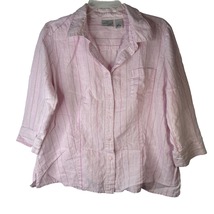 Kim Rogers Signature Linen Button Shirt Pink Pocket 3/4 Sleeve Women Size PL - £15.63 GBP