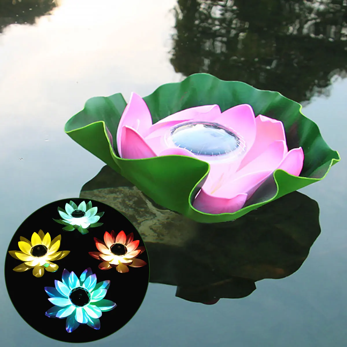 Solar  Lamp Water Floating Lamp  Flower Lifelike Water Lily Micro scape Garden P - £150.68 GBP