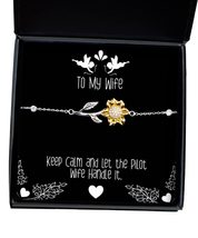 Keep Calm and Let The Pilot Wife Handle It. Sunflower Bracelet, Wife Present fro - £39.52 GBP