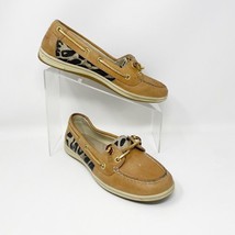 Sperry Womens Tan Leather Canvas Animal Print Slipon Boat Shoe Gold Lace... - $19.75