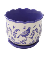 Pioneer Woman Mazie Bird Ogee Embossed Ceramic Planter 8&quot; Cobalt Blue Wh... - $532.05 MXN