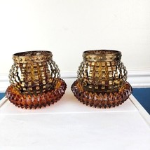 Set of Two Metal Cage and Amber Glass Tea Lights - £28.33 GBP