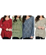 NEW - One World Patterned Chenille Long Sleeve 4-Point Hem Lace-up Tunic... - £10.76 GBP