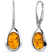 Sterling Silver Baltic Amber Oval Shape Earrings - £68.35 GBP