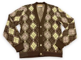 Vtg 70s Jantzen Argyle Brown Grunge Knit Cobain Cardigan Sweater M Grandpa USA - £60.98 GBP