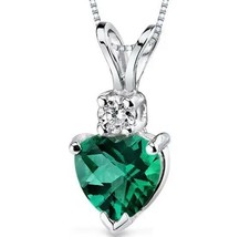 3.10Ct Simulated Emerald &amp; Diamond Heart Pendant Necklace 14K White Gold Plated - £59.15 GBP
