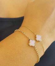 14k Solid Gold Opal Clover Bracelet - £236.49 GBP