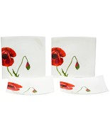 Red and White Six Piece Square Floral Bone China Service For Six Salad P... - €147,97 EUR