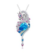 Unicorn Necklace  Pear Cut Blue Stone Inlaid For Women Sterling Silver P... - $243.14 CAD