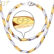 U7 316L Stainless Steel Chain Necklace Set Two Tone Gold Color Dollar Pattern Br - $24.76