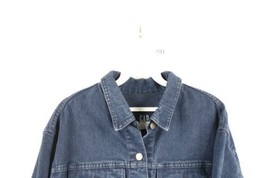 Vintage 90s Gap Mens Large Distressed Denim Jean Trucker Jacket Dark Blue Cotton - £46.89 GBP