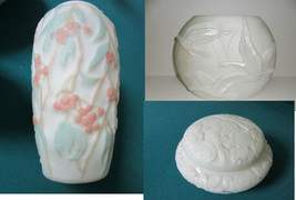 Phoenix Consolidated Frosted Glass Relief Cherries Deco 1930s Vase Trinket Pick - £100.47 GBP