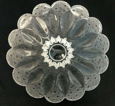 Vintage Mid Century Lausitzer Glass Medea Feather Leaf Clear Frosted Bow... - $37.36
