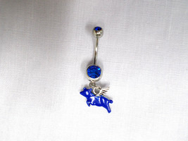 Flying Pig Cobalt Blue Enamel Body &amp; Silver Wings Charm 14g Blue Cz Belly Ring - £5.58 GBP