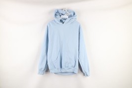 Vintage 90s Streetwear Mens Small Faded Blank Hoodie Sweatshirt Carolina Blue - £45.77 GBP