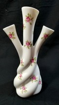 Vtg French Porcelain Limoges Triple Bud Vase Twisting Necks Lec 7&quot; Tall - £12.56 GBP