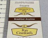 Vintage Matchbook Cover. Ray Cranford’s  Bar - B-Q  Pensacola, FL  gmg  ... - £9.78 GBP
