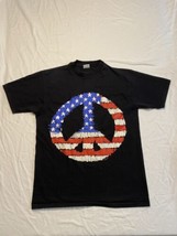 Vintage Wild Oats 1991 American Flag Peace Short Sleeve T-Shirt Mens XL  - $11.65