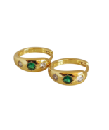 18K Gold Finish Huggie Hoop Earrings - Emerald Green &amp; White Zircon - 1.... - $12.00