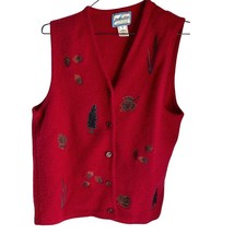 Pendleton Womens Wool Vest Fall Winter Holiday Pine Tree Acorns Size Medium Vtg - $24.74