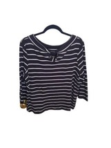 Chico&#39;s 3(XL)  Tunic Top Black &amp; White Stripes 3/4 Sleeve Front Keyhole - £22.30 GBP