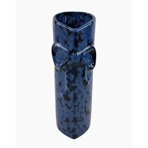 Blue Black Heart Shaped Mini Bud Vase Bow Studio Art Pottery Glazed - £26.03 GBP