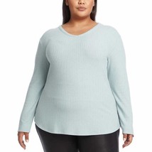 Chaser Top Waffle Knit Thermal Scoop Neck Pullover Long Sleeve Blue NWT XL - $19.40