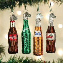 Owc Set Of 4 COCA-COLA Mini Beverage Set Glass Christmas Ornaments 14030 - £36.73 GBP