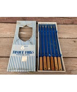 Vintage Set 6 Fondue Forks  Stainless Steel Japan Wooden Color Dot Handl... - £7.75 GBP