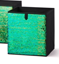 10.5&quot; Reversible Teal and Blue Sequin Collapsible Storage Bins by Mainstays - £10.21 GBP