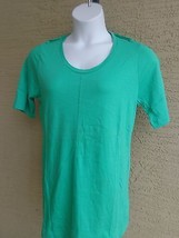  Being Casual Cotton Jersey Knit Top with Epaulettes &amp; Scoop Neck L Green - £9.02 GBP