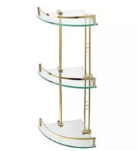 New Polished Brass Engel Tempered Glass Corner Shelf - Three Shelves by Signatur - £47.14 GBP