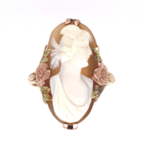 10k Tricolor Gold Genuine Natural Shell Cameo Ring with Flowers Size 8 (#J6300) - $513.81