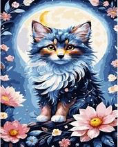 Paint Numbers for Adults Canvas Cat Flowers Moon Easy DIY Paint Number f... - $19.66