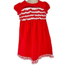 Hanna Andersson Girls 110 US 5 Dress Corduroy Red White Ruffled Cap Sleeves - £16.35 GBP
