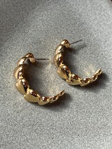 Vintage Tapered Puffy Heart Goldtone Half Hoop Post Earrings – 3/8th’s x 1 and 1 - £10.48 GBP