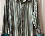 Nyne Button Up Shirt Mens Xtra Large Contrasting Fabric Cuffs Striped Bl... - $14.18