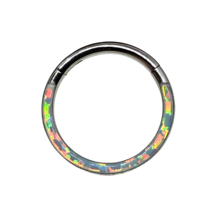 Opal AB Septum Nose Ring Hinged Clicker 12mm G23 Titanium Segment Jewellery - £7.52 GBP