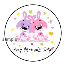30 Cute Happy Valentine&#39;s Day Bunnies Envelope Seals Labels Stickers 1.5&quot; Round - £6.08 GBP