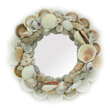 Natural Seashell Frame Small Round Wall Mirror 10 Inch Diameter - £31.57 GBP