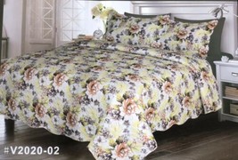 Venetian Flowers Yellow Gray Brown Bedspread Quilted Set 6 Pcs Queen Size - £42.92 GBP